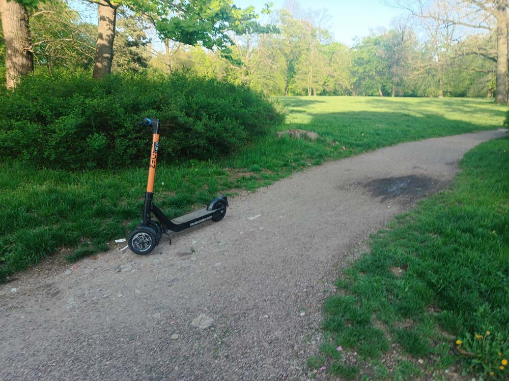 Verbot im Grünen: Dieser Scooter hat im Schlosspark von Gotha nichts verloren.